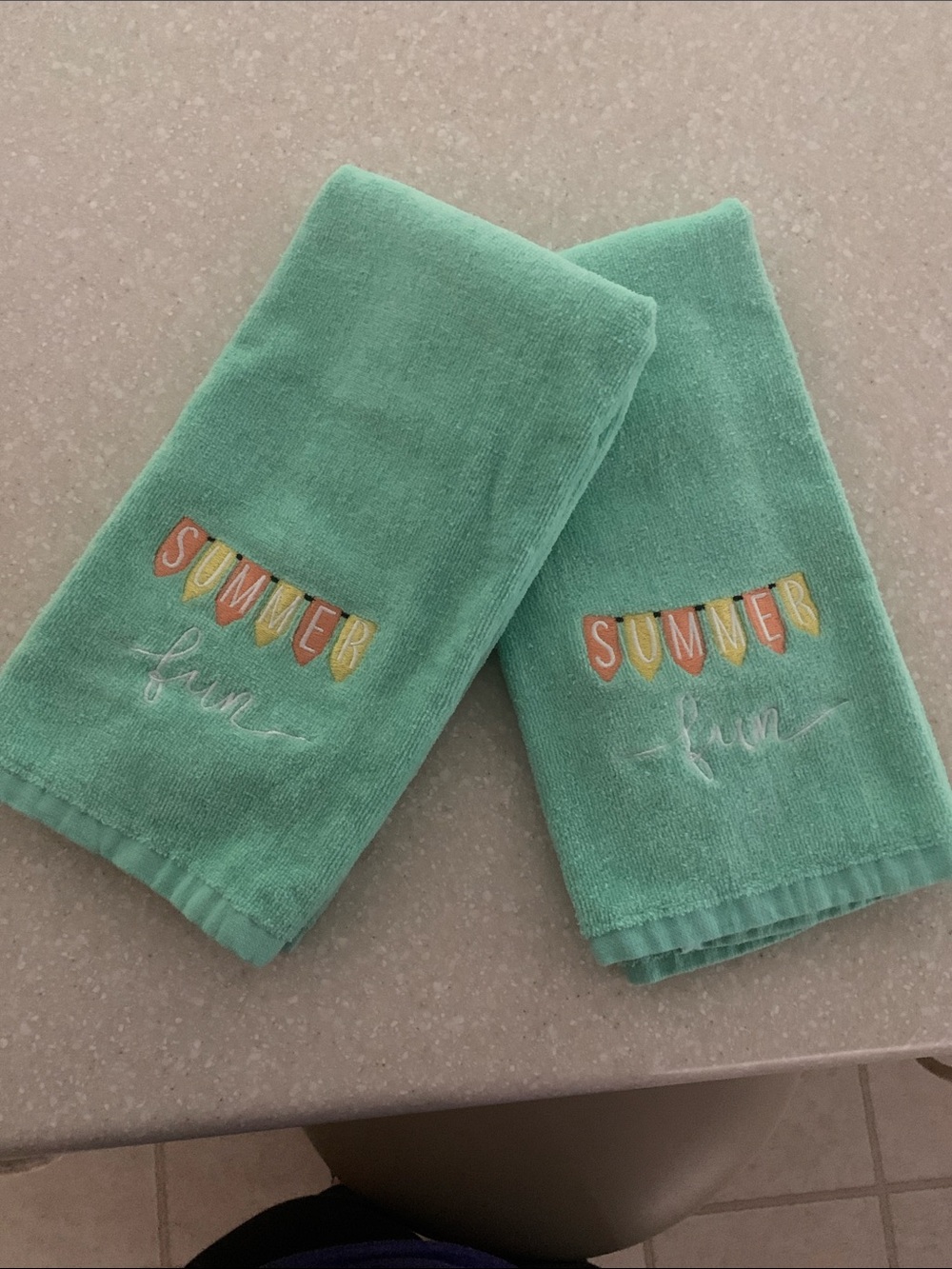 Turquoise 'Summer Fun' Embroidered medium size Hand Towels - Set of 2